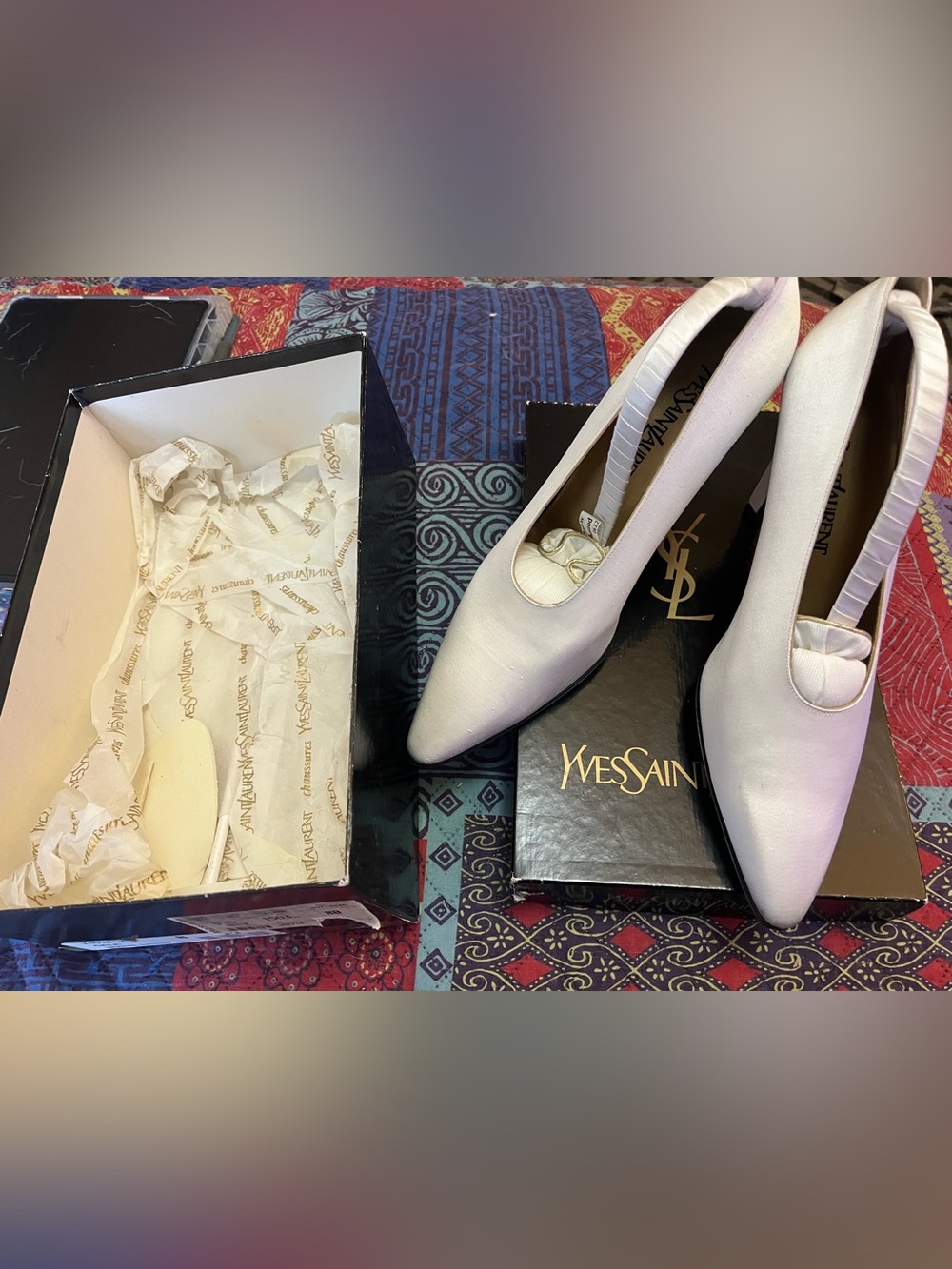 Yves Saint Laurent White Satin Gala Shoes